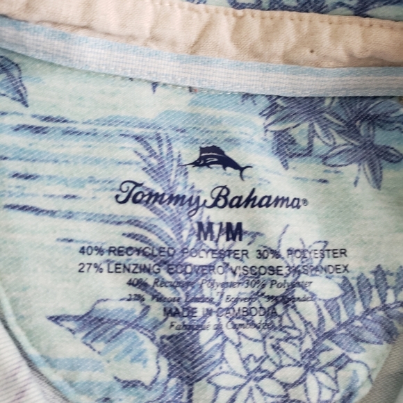 Tommy Bahama Blue Tropical Print Vacation Beach Polo Medium - Picture 3 of 3
